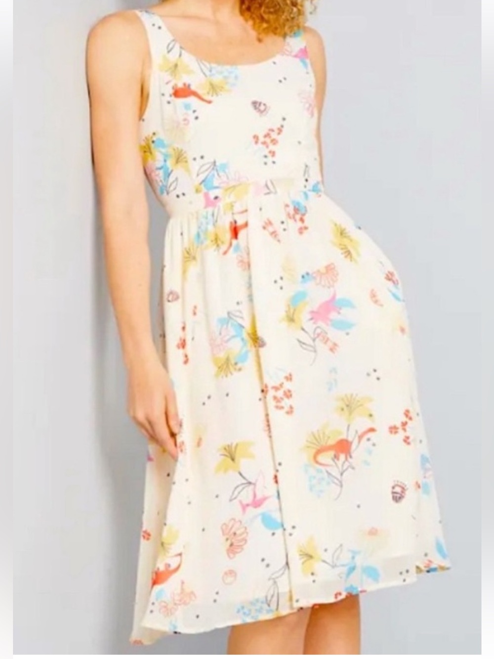 Modcloth Cream Dinosaur Midi Dress NWT size 1x. Pockets!